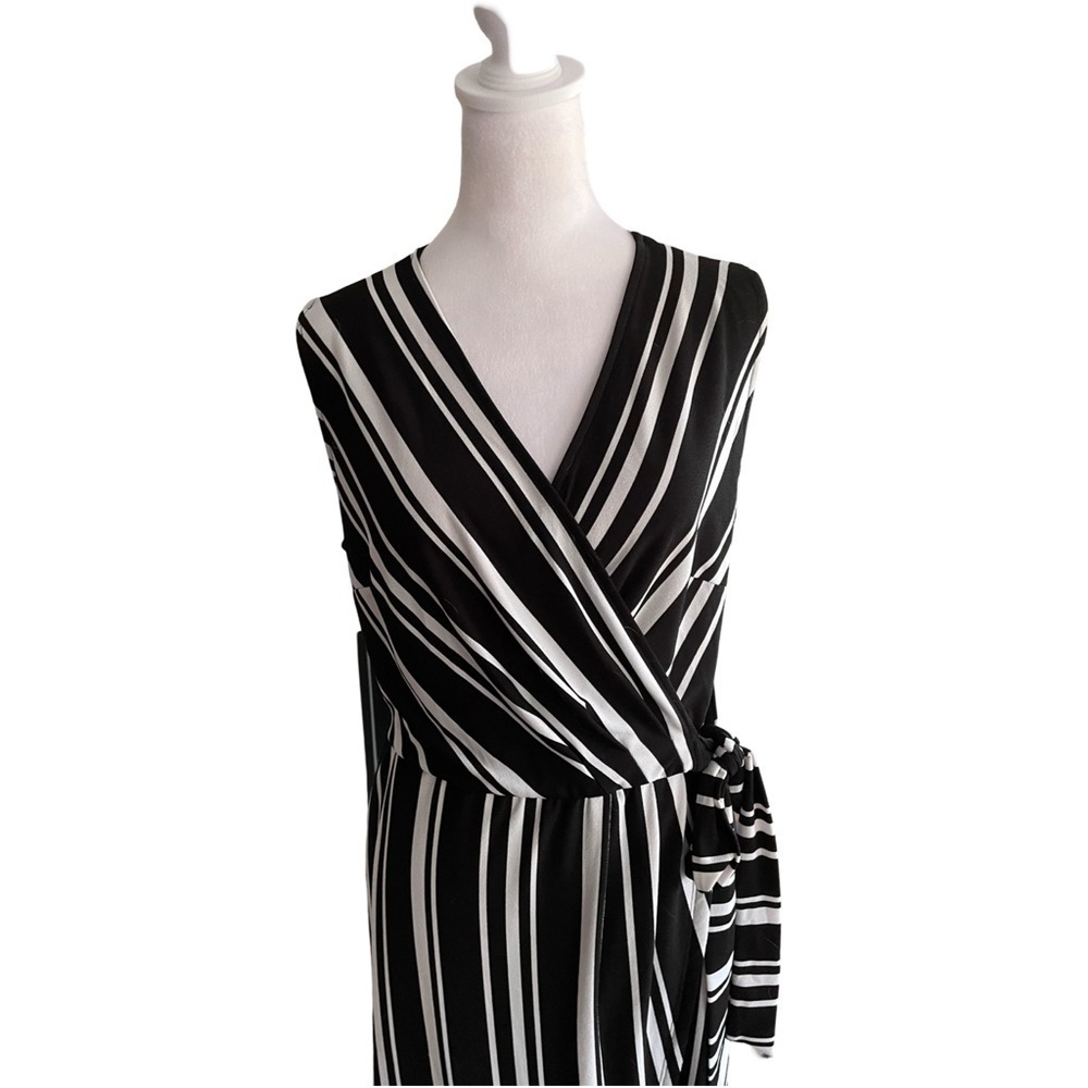 INC International Concepts Black/White Striped Faux-Wrap Maxi Dress Size Large - Picture 7 of 15